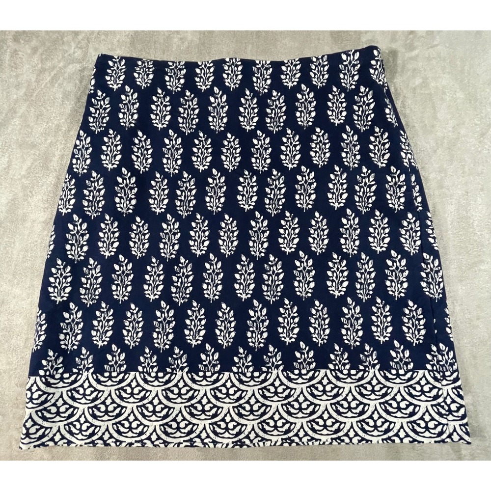 Talbots Mini Skirt Women 4 Navy Blue Block Botanical Scallop Lined Zip
